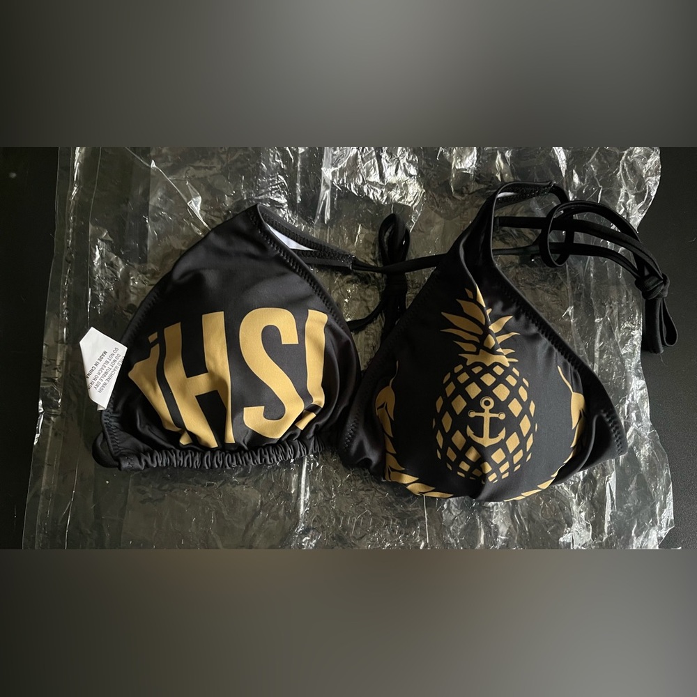 Black And Gold Bikini Top